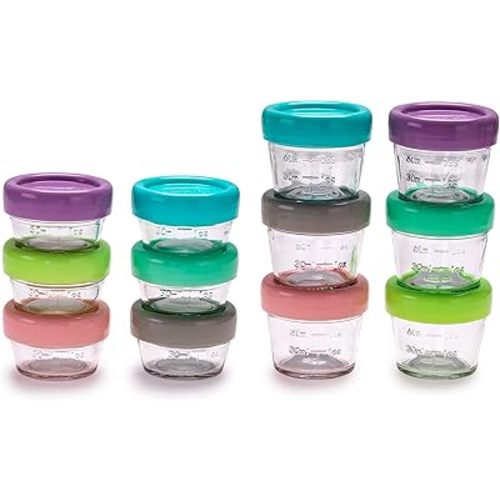 melii Glass Baby Food Storage Containers | 12-Piece Set (6 x 4oz + 6 x 2oz) with Airtight Leakproof Lids, BPA-Free, Freezer & Microwave Safe Glass Jars for Baby Food & Meal Prep