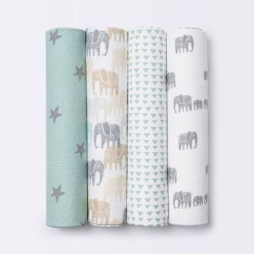 Flannel Baby Blankets Elephants - Cloud Island™ Gray 4pk: 30" x 30", 100% Cotton, Animal Pattern, 80 Thread Count