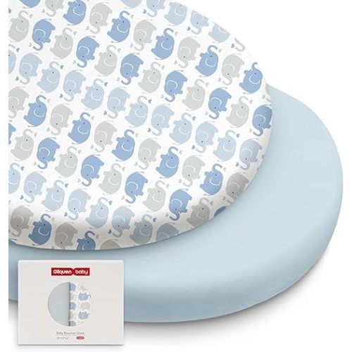 Gllquen Baby Bassinet Sheets 2 Pack, 100% Organic Cotton Bassinet Fitted Sheets for Girls Boys, Soft & Breathable Unisex Baby Mattress Sheet for Standard Bassinets 33"x17"(Blue)