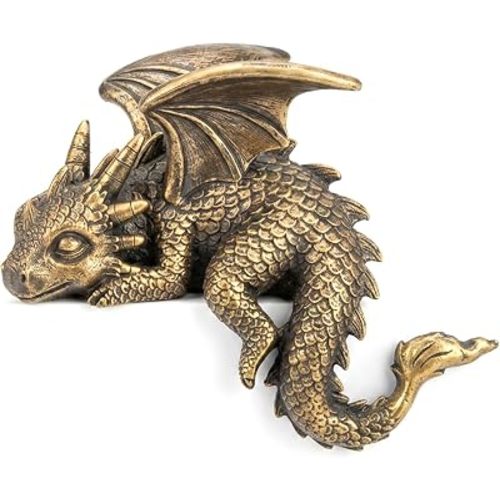 Stylor Golden Dragon Statue Decor - Sleeping Dragon Figurine Items for Bookshelf Decor, Resin Gold Fantasy Sculpture Room Decoration, Unique Gift for Bookish Book Lovers & Romantasy Fans
