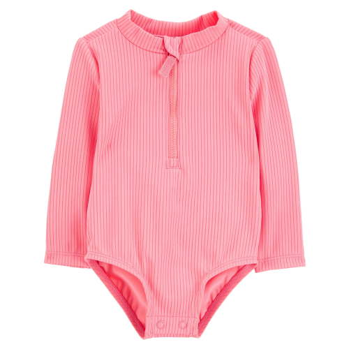 Carter's Child of Mine Baby Girl Long- Sleeve Rash Guard Swimsuit, One-Piece, Sizes 0/3-18M