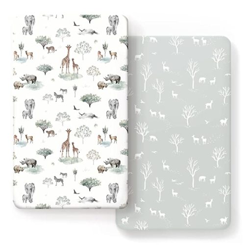 Stretch Ultra Soft Jersey Knit Fitted Crib Sheets Set 2 Pack,Fit All Standard Crib Mattress Pads Safe and Snug, Crib Fitted Sheet for Boys and Girls, Pretty African Savannah Animals Pattern
