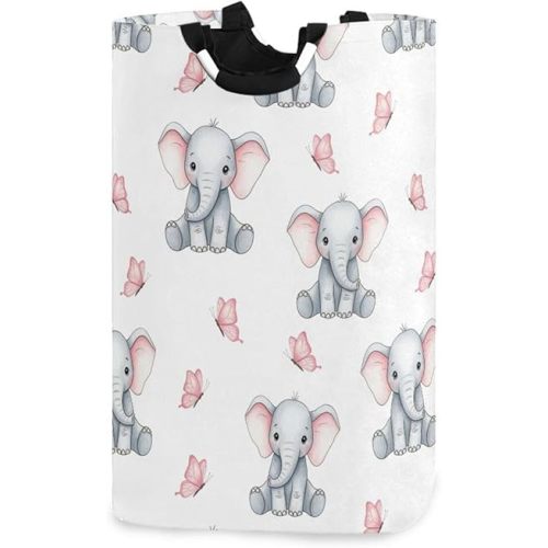 Laundry Hamper Basket Elephant Butterfly White Storage Basket Collapsible Laundry Bag with Handle Decorative Blanket Basket for Dirty Clothes Living Room Bathroom