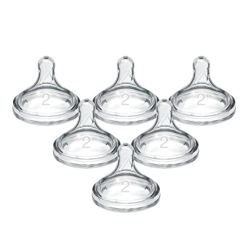 Dr. Brown's Natural Flow Level 2 Wide-Neck Baby Bottle Silicone Nipple, Medium Flow, 3m+, 100% Silicone Bottle Nipple, count 6 (Pack of 1)