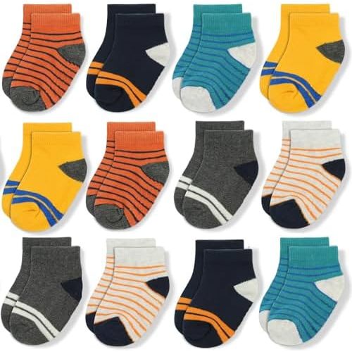 JAKIDAR 12 Pair Baby Toddler Socks Non-Slip Grip Cotton Ankle Socks for Boys Girls Non Skid Soles for Infants Kids