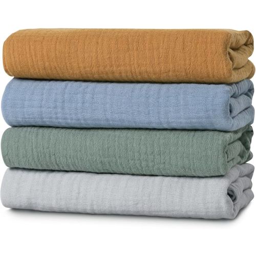 Muslin Swaddle Blankets for Baby Girls and Boys, 4 Pack Breathable and Skin-Friendly Newborn Receiving Blanket, 100% Cotton Swaddle Wrap, Essentials Infant Shower Items, Toddler Gift