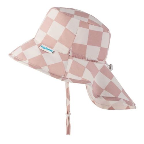 Tiny Twinkle Sun Protection Baby Flap Hat with UPF 50+ for Infants/Toddlers, Boys and Girls (Beige Checkers, 0-6 Months)