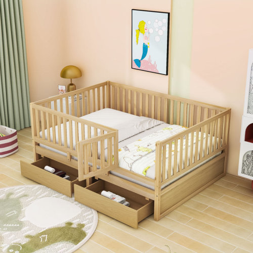 A & S SUPPLIERS, INC. Wood Daybed With Fence Guardrails And Storage Drawers | Wayfair