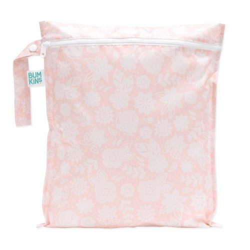 Bumkins Waterproof Wet Bag for Baby, Travel, Swim Suit, Cloth Diapers, Pump Parts, Pool, Beach, Gym Clothes, Toiletry, Hook to Stroller, Daycare, Zipper Reusable Wetdry Packing Pouch, Lace Pink