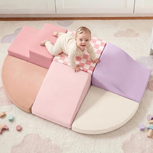 Tiny Land Soft Foam Climbing Blocks for Toddlers, 6-Piece Baby Foam Climbing Blocks, Indoor Playground Climbing Toys, Ideal Gift for Kids Activity Crawling and Sliding Foam Play Set (Morandi)