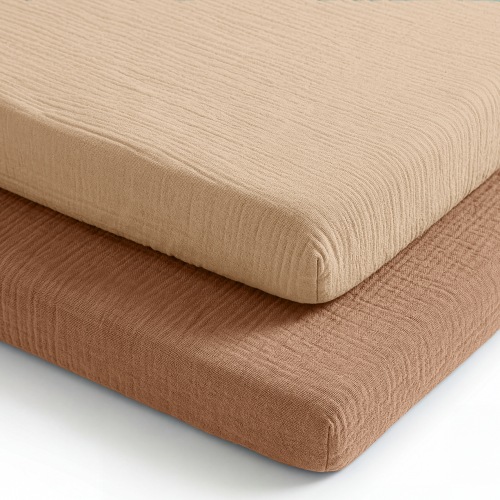 Muslin Cotton Bassinet Sheets, 2 Pack in Cedar and Cream