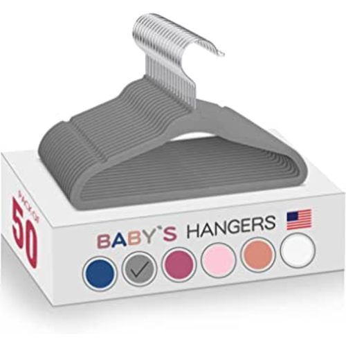 Kids Velvet Hangers 50pack-11 Inch Non Slip Baby Hangers Velvet, Space Saving Kids Clothes Hangers - 360° Swivel Hook, Strong & Durable Infant/Toddler Hangers