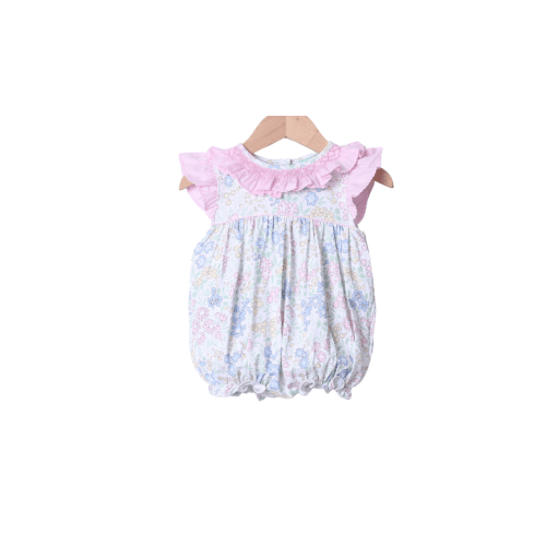 Smocked Pink Floral Bubble