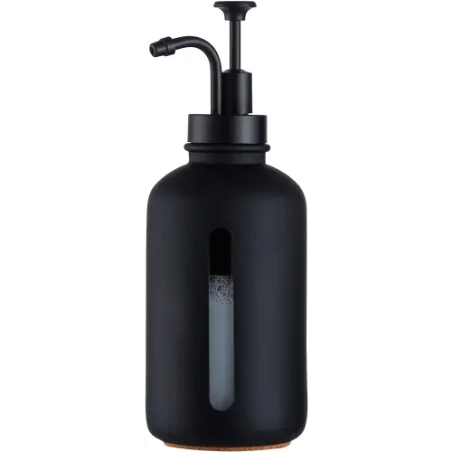 Thick Glass Soap Dispenser with Clear Window,17oz Matte Black Hand Soap Dispenser Stainless Steel Pump,Liquid Soap Dispenser Rust Proof Countertop Lotion Bottle for Bathroom Kitchen(Black)