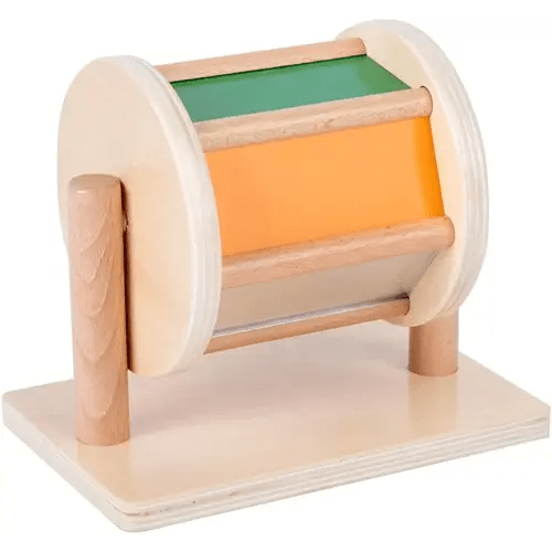 Montessori Baby Toys Play Kit Montessori Mirror Peekaboo Knob Puzzle, Medium Spinning Drum and Rainbow Fabric Ball Kit Toys for 6-12Months Toddlers