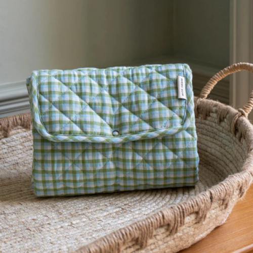 Cotton Travel Baby Changing Mat - Greenhouse Gingham | Avery Row UK