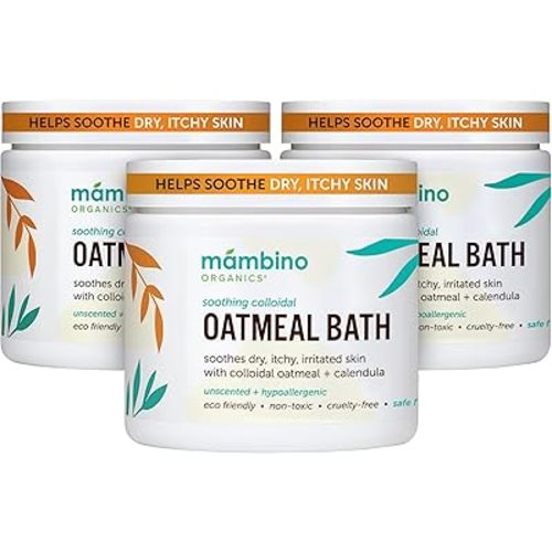 Mambino Organics Soothing Colloidal Oatmeal Bath Soak Powder, for Newborn, Kids, Moms with Dry, Sensitive Skin, Unscented Baby Wash with Calendula for Baby Bath, Vegan, Non-GMO, 6oz 3-Pack