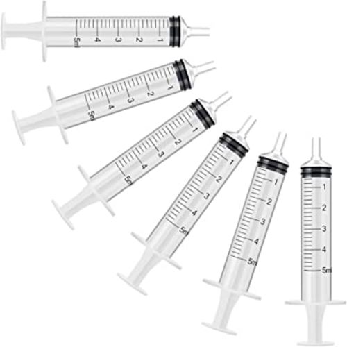 6 Pack – 5ml Plastic Syringe with Measurement, No Needle Suitable for Refilling and Measuring Liquids, Feeding Pets, Oil or Glue Applicator