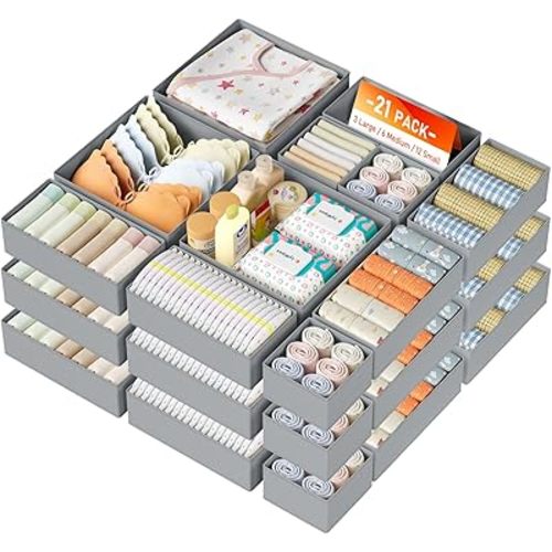 DIMJ Drawer Organizer Clothes, 21 Pack Dresser Organizer, Foldable Closet Organizers and Storage, Fabric Dresser Bins, Drawer Dividers for Nursery, Baby Clothes, Underwears, Sock