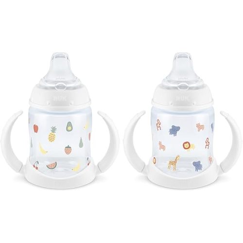 NUK Learner Cup, 6+ Months, Fun Fruits and Animals, Amazon Exclusive Collection, 5 Oz, Pack of 2 – BPA Free, Soft Spout, Spill Proof Sippy Cup