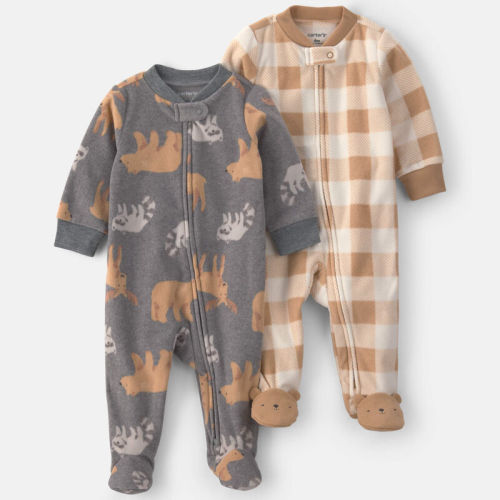 Baby Boy 2-Pack Animals Plaid Fleece 2-Way Zip Sleepers | Carter’s Oshkosh Canada
