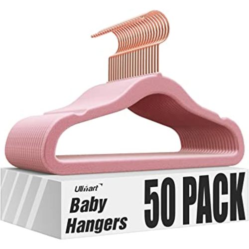 Ulimart Baby Hangers Velvet(11.4 Inch-50 pcs),Kids Hangers Ideal for Everyday Standard Use,Baby Hangers for Closet,Durable Infant/Toddler Hangers Pink Hangers