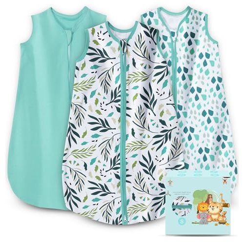 Cute Castle Baby Sleep Sack 0-6 Months - Lightweight 100% Cotton 2-Way Zipper TOG 0.5 Infant Wearable Blanket, Newborn Essentials Toddler Sleep Clothes (3 Pack Green)