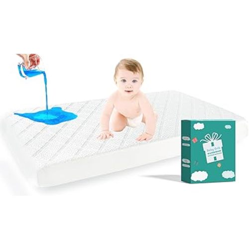 Premium Ultra Soft Crib Mattress Protector Waterproof Bassinet Mattress Pad Cover- Toddler and Baby Crib Fitted Cover -Washable and Breathable with 7 Inches Deep Skirt (White, 28" x 52") Gift Box