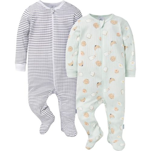 6-9M Gerber baby-girls Baby Unisex 2-pack 2-way Zip Textured Sleep 'N Play