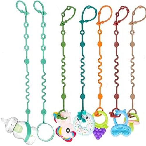 Toy Straps for Baby, Adjustable Toy Holder for Stroller Accessories, Silicone Baby Tether Pacifier Clip, No Throw Baby Travel Essential Leash for High Chair, Car Seat (7- Pack)