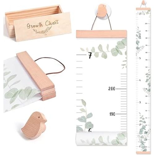 Growth Chart for Wall 7 Ft Height Chart with Keepsake Box & Hook Waterproof Canvas Measure Wall Ruler Removable Neutral Nursery Wall Decor for Baby Kids Toddlers