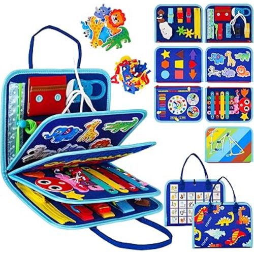 Montessori Busy Board for Toddlers – Sensory Busy Book with Buckles, Zippers, Letters, Animals, Toddler Activities – Fine Motor Skills Development Learning for Boys Girls Travel Activity