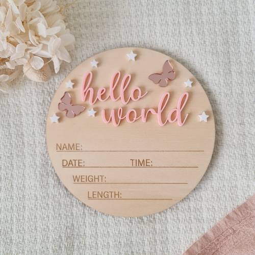 Hello world | announcement plaque  | Newborn photo shoot | Newborn announcement | Photo prop | Hello world Sign | Baby plaque |