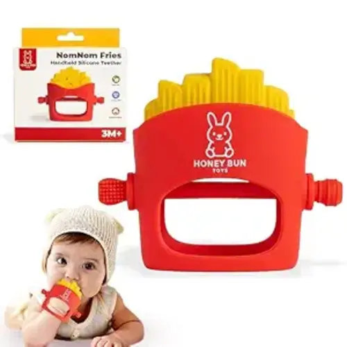 French Fries Baby Teething Toys - Teething Mitten, Baby Chew Toy, Teethers for Babies 3-6 Months and 6-12 Months, Newborn Essentials Must Haves, Parent-Designed by Honey Bun Toys