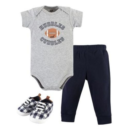 Hudson Baby Infant Boy Cotton Bodysuit, Pant and Shoe Set, Football Huddles Short Sleeve, 0-3 Months