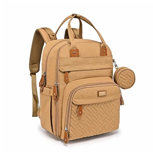 BabbleRoo Diaper Bag Backpack - Baby Essentials Travel Tote - Multi function Water Resistant Diaper Bag, Travel Essentials Baby Bag with Changing Pad, Stroller Straps & Pacifier Case - Unisex, Beige | Baby Essentials Travel Tote