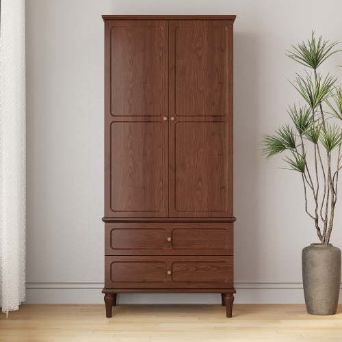 HLR 71" Tall Modern Wood Armoire Wardrobe Closet, Freestanding Cabinet with Hanging Rod for Bedroom, Brown