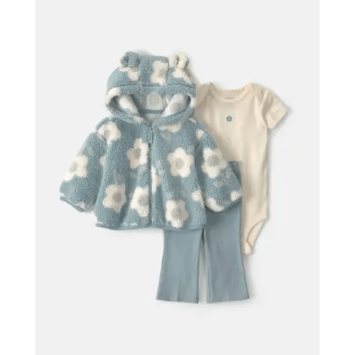 Baby Girl 3-Piece Floral Teddy Fleece Layering Set - Blue | Carter's