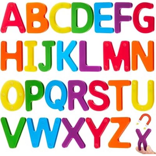 VioraWhite 26 Pcs Food Grade Silicone Magnetic Letters (Sealed Magnet, CPC Certified) Toddler Fridge Bulk ABC Educational Learning Toy for Baby Kid Girl Boy Gift(Rainbow Color,Letter)