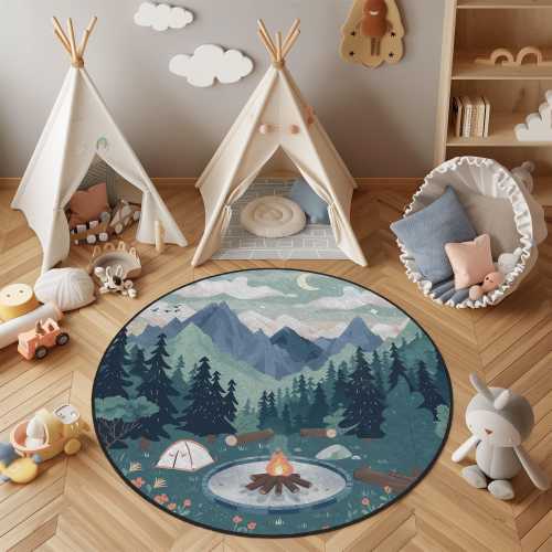 Kids Mountain Rug: Adventure Nursery Decor, Washable Leather Base