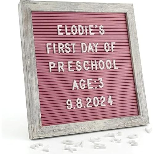 C CRYSTAL LEMON Rustic Hot Pink Felt Letter Board 10x10 Inches – 336 Changeable Letters, Numbers & Symbols – Message Board for Classroom, Home & Office