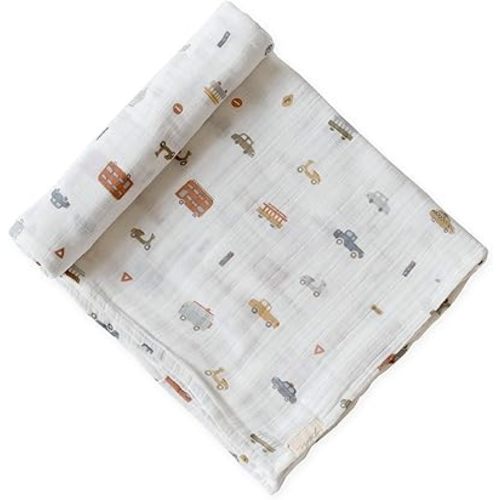 PEHR Muslin Cotton Swaddle, Rush Hour | Organic Baby Blanket | Ultra-Soft & Versatile | 47” x 47”