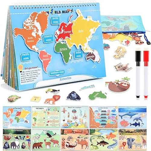 Toys for 3-8, Geography Busy Book Sensory Toys for Boys 3-6 Educational Toy for Kids Boy 4-9 Preschool Learning Activities Homeschool Birthday Gift for Girls and Boys Ages 5-7