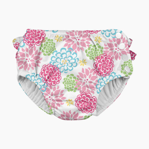 i play Snap Reusable Absorbant Swim Diaper - White Zinnia Ruffle, 0-6 Months