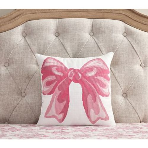 LoveShackFancy Needlepoint Bow Pillow , 18x18 Inches , Pink