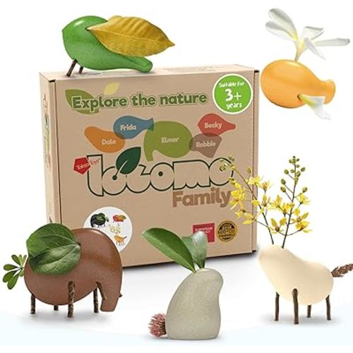 Nature Wooden Toys Locomo Family II Animal Figures Waldorf Open-Ended Educational Outdoor Play for Childs Learning & Creativity, Sensory for Kids 3 4 5 6 7+ Year Old, Montessori Toy Gifts (Set of 5)