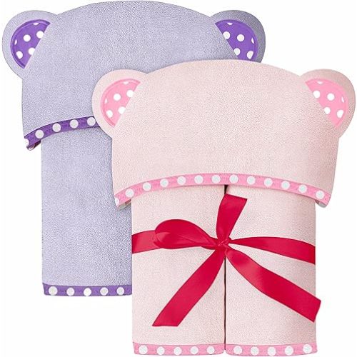 Set of 2 Hooded Baby Towels – Purple and Pink – Luxurious, Large and Super Absorbent – 35 x 35 Inch – Soft and Suitable for Infants, Toddlers and Kids – 400 GSM