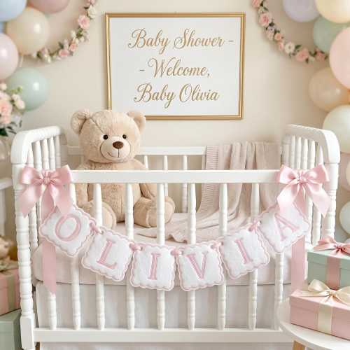 Custom Embroidered Name Banner, Nursery Fabric Garland, Personalized Baby Shower Heirloom Keepsake,Personalised Birthday Banner,Shower Decor
