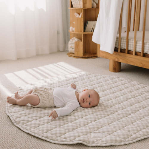 Pure Linen Baby Play Mat - Natural Gingham