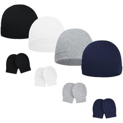 American Trends Baby Beanies for Boys Girls Newborn Infant Hat with Mittens Cute Cotton Hospital Hats for 0-6 Months